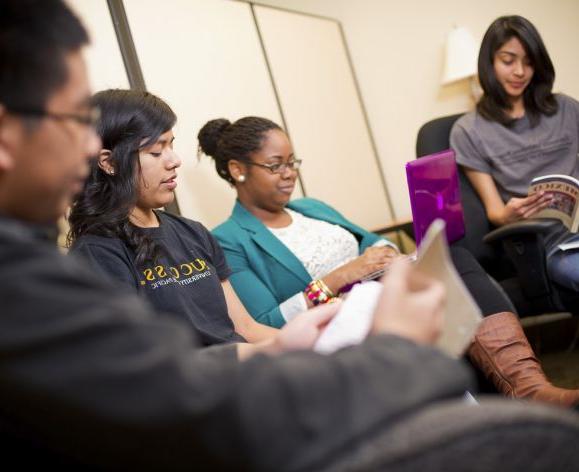 four students studying